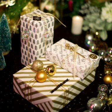 Foil dotted Christmas wrapping paper with metallic shine