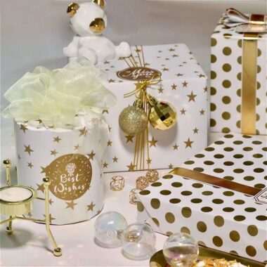 Foil dotted Christmas wrapping paper with metallic shine