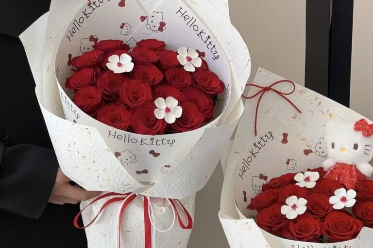 French style cute kitty flower wrapping paper sheets