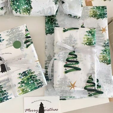 Green Christmas tree atmosphere holiday gift wrapping paper