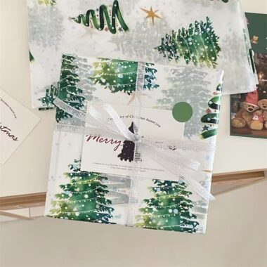 Green Christmas tree atmosphere holiday gift wrapping paper