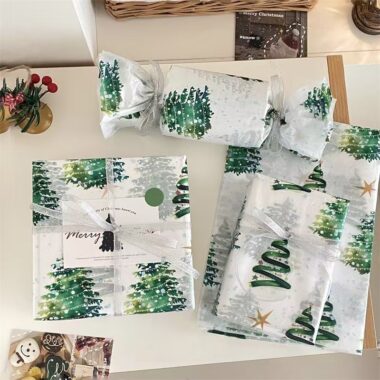 Green Christmas tree atmosphere holiday gift wrapping paper
