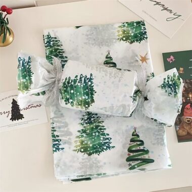 Green Christmas tree atmosphere holiday gift wrapping paper