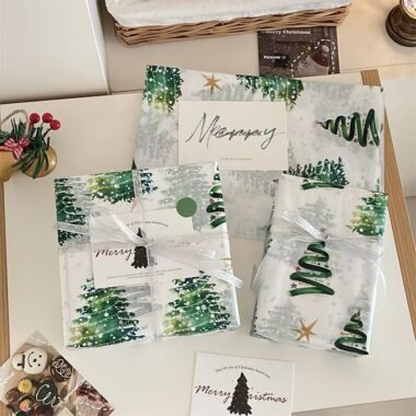 Green Christmas tree atmosphere holiday gift wrapping paper