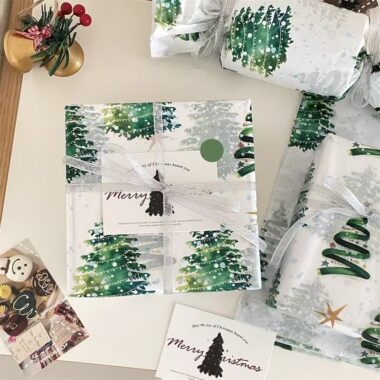 Green Christmas tree atmosphere holiday gift wrapping paper