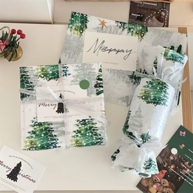 Green Christmas tree atmosphere holiday gift wrapping paper
