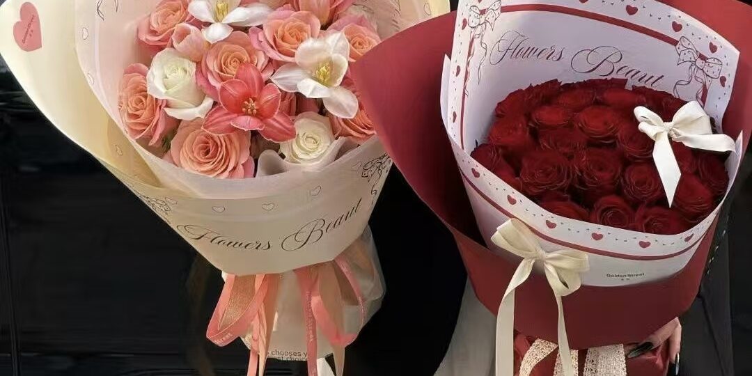 Luxury bow floral style flower wrapping paper sheets