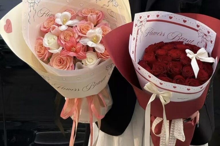 Luxury bow floral style flower wrapping paper sheets