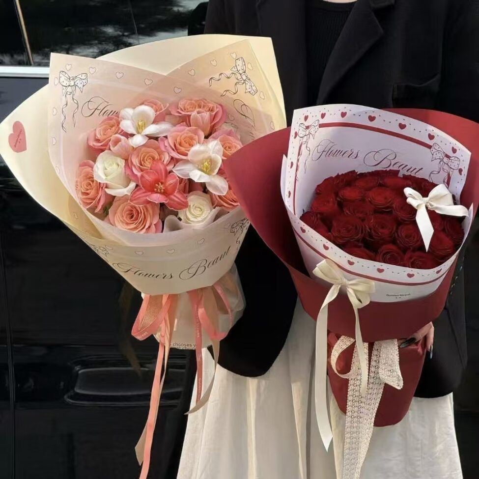 Luxury bow floral style flower wrapping paper sheets