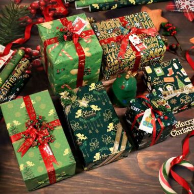 Metallic black white gold Christmas wrapping paper for gifts