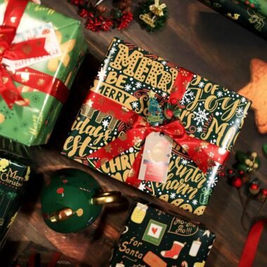 Metallic black white gold Christmas wrapping paper for gifts