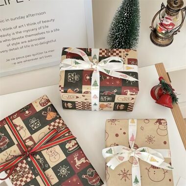 Large premium kraft Christmas gift wrapping paper sheets