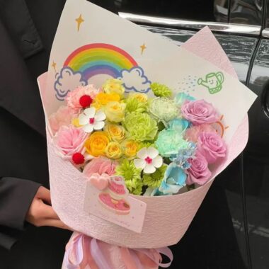 Rainbow minimalist kraft DIY flower wrapping paper