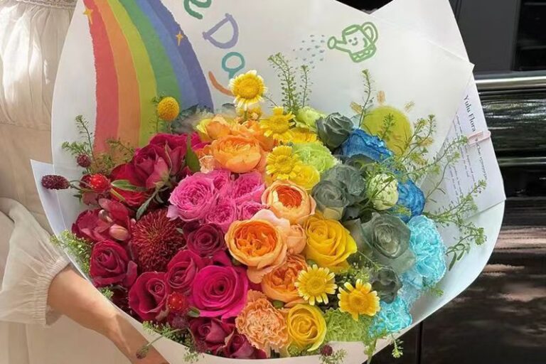 Rainbow minimalist kraft DIY flower wrapping paper