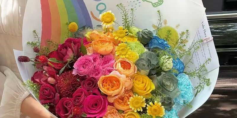 Rainbow minimalist kraft DIY flower wrapping paper