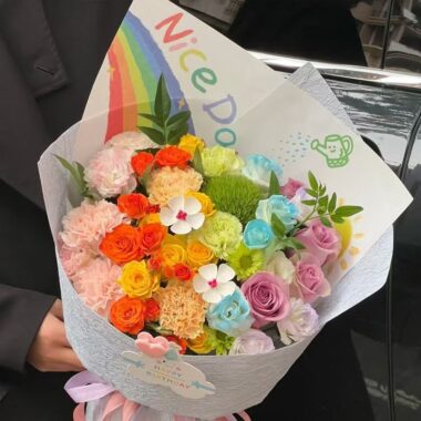 Rainbow minimalist kraft DIY flower wrapping paper