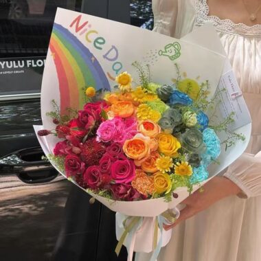 Rainbow minimalist kraft DIY flower wrapping paper