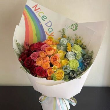 Rainbow minimalist kraft DIY flower wrapping paper