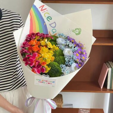 Rainbow minimalist kraft DIY flower wrapping paper