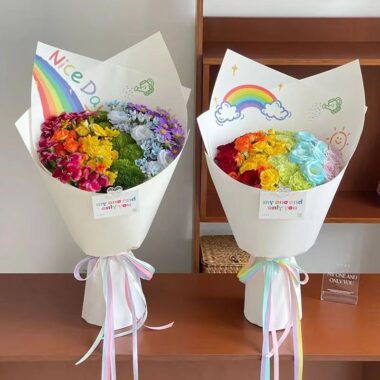 Rainbow minimalist kraft DIY flower wrapping paper