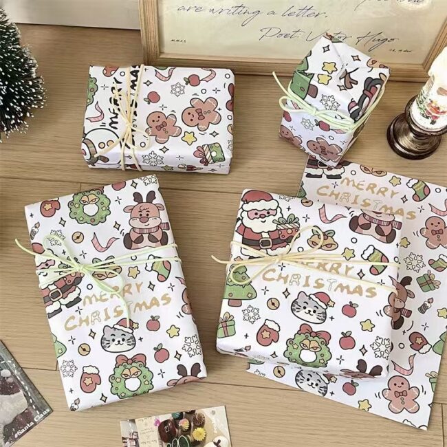Cute reindeer cartoon kraft Christmas wrapping paper