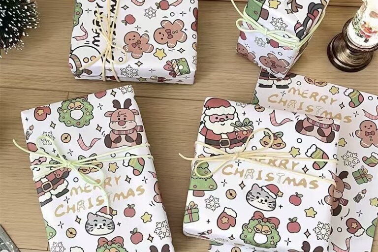 Cute reindeer cartoon kraft Christmas wrapping paper