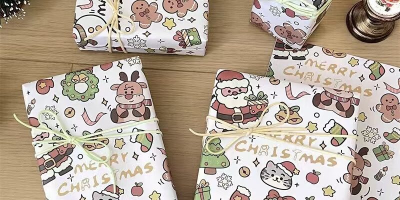 Cute reindeer cartoon kraft Christmas wrapping paper