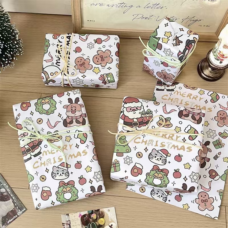 Cute reindeer cartoon kraft Christmas wrapping paper