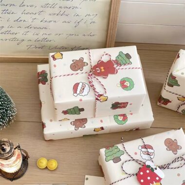 Santa-themed kraft Christmas wrapping paper sheets