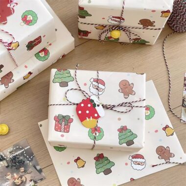 Santa-themed kraft Christmas wrapping paper sheets
