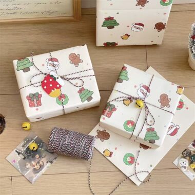 Santa-themed kraft Christmas wrapping paper sheets