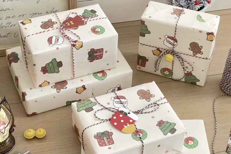Santa-themed kraft Christmas wrapping paper sheets