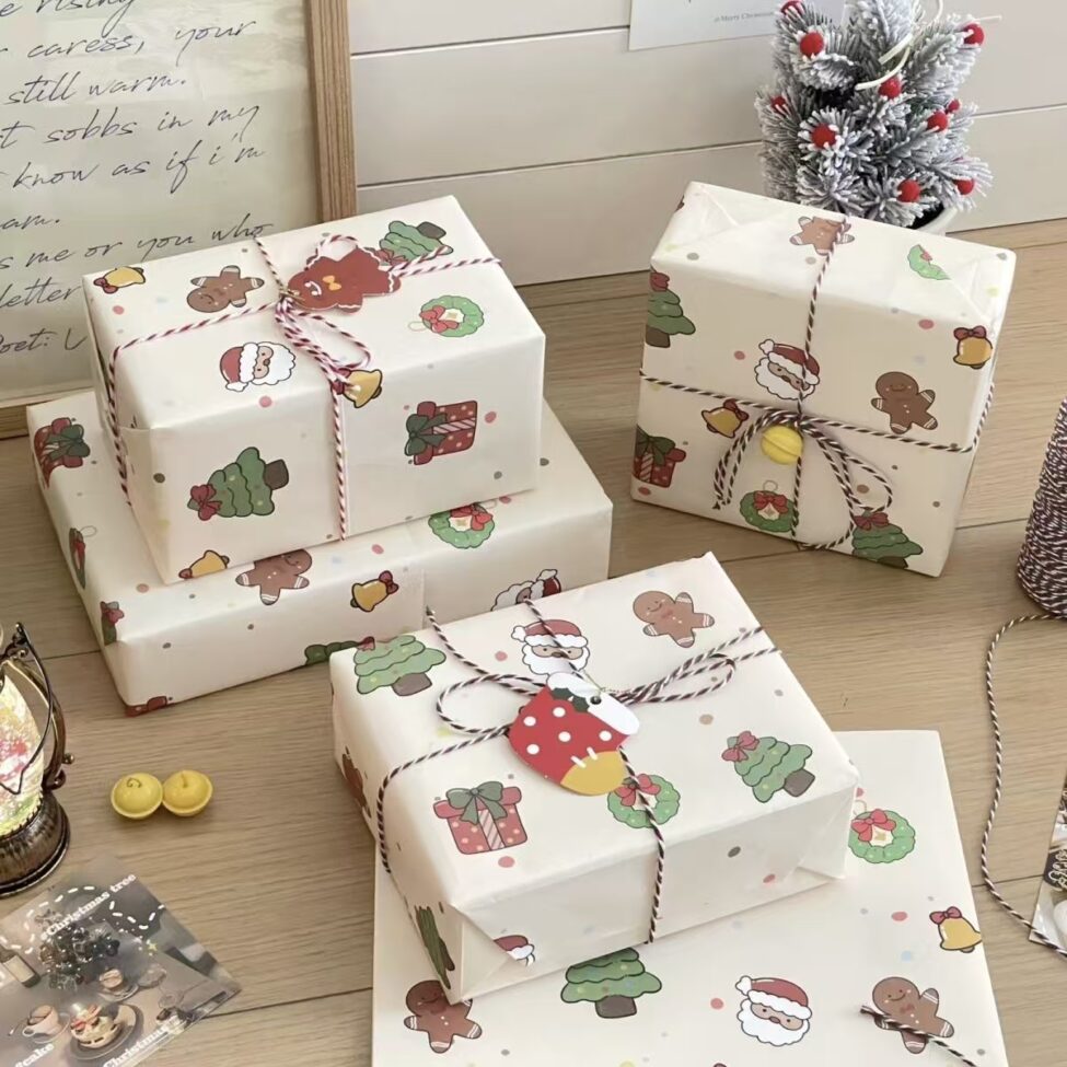 Santa-themed kraft Christmas wrapping paper sheets