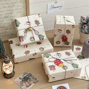 Santa-themed kraft Christmas wrapping paper sheets