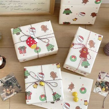 Santa-themed kraft Christmas wrapping paper sheets