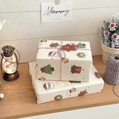 Santa-themed kraft Christmas wrapping paper sheets