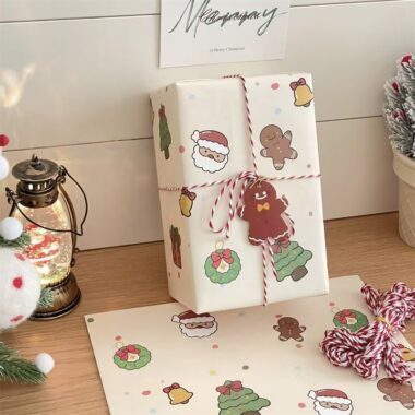 Santa-themed kraft Christmas wrapping paper sheets
