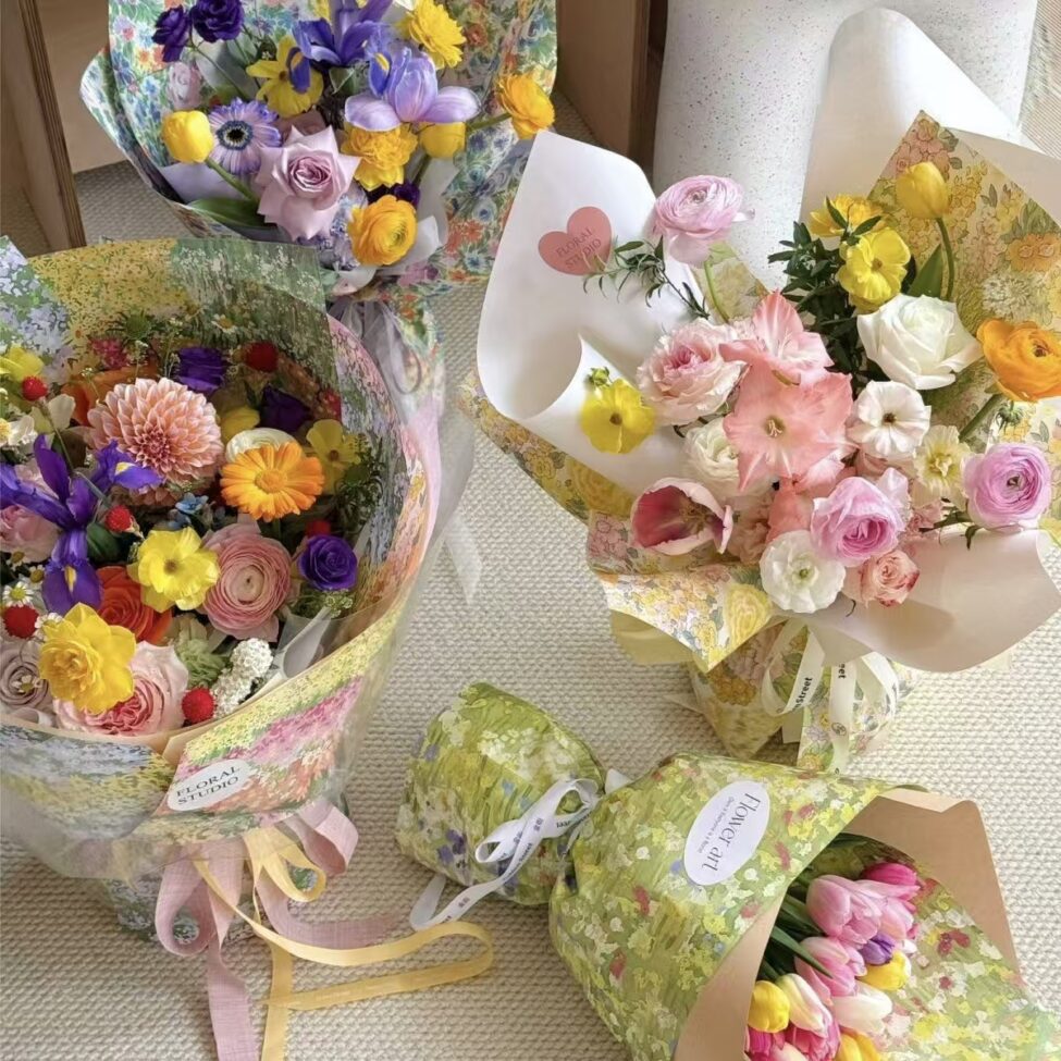 Spring pastoral thick oil-painting flower wrapping paper