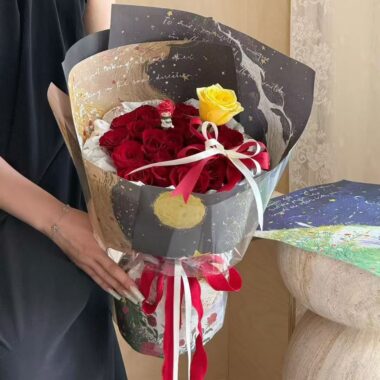 Starry romantic waterproof floral wrapping paper in dark tones