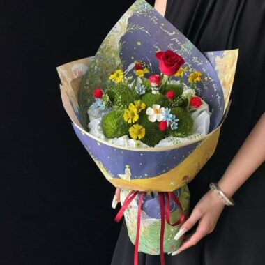 Starry romantic waterproof floral wrapping paper in dark tones