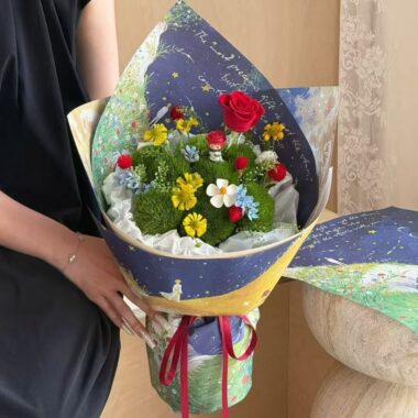 Starry romantic waterproof floral wrapping paper in dark tones