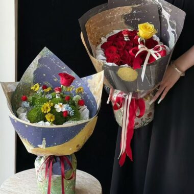 Starry romantic waterproof floral wrapping paper in dark tones