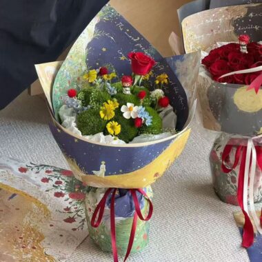 Starry romantic waterproof floral wrapping paper in dark tones