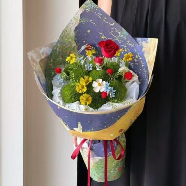 Starry romantic waterproof floral wrapping paper in dark tones