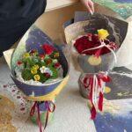 Starry romantic waterproof floral wrapping paper in dark tones