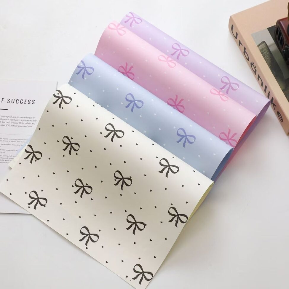 Sweet bow floral wrapping paper in pastel romantic style