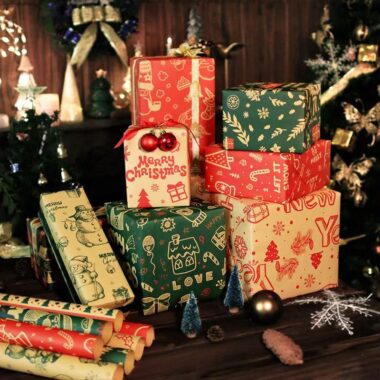 Vintage color kraft Christmas wrapping paper for festive gifts