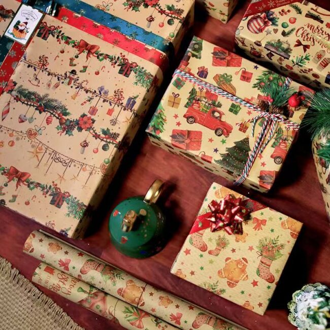 Vintage color kraft Christmas wrapping paper for festive gifts