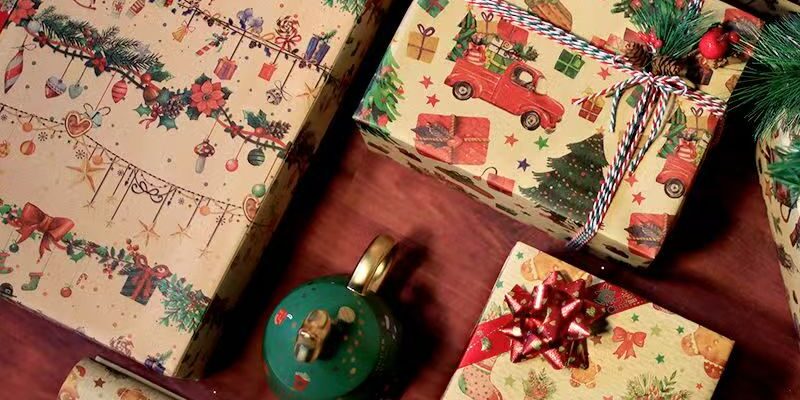 Vintage color kraft Christmas wrapping paper for festive gifts
