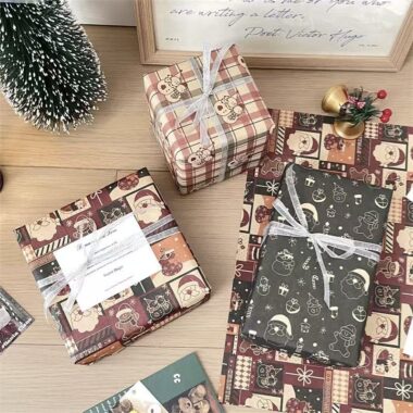 Vintage large kraft Christmas wrapping paper sheets